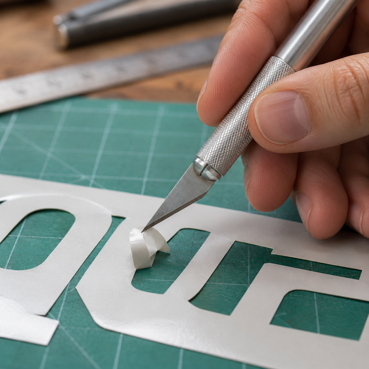 Weeding cut vinyl letters with a #11 hobby knife blade