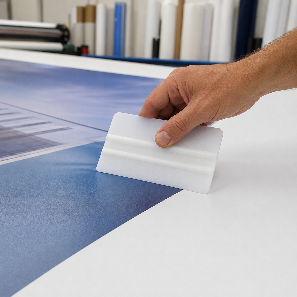 Laying large format vinyl with a 5 inch white squeegee