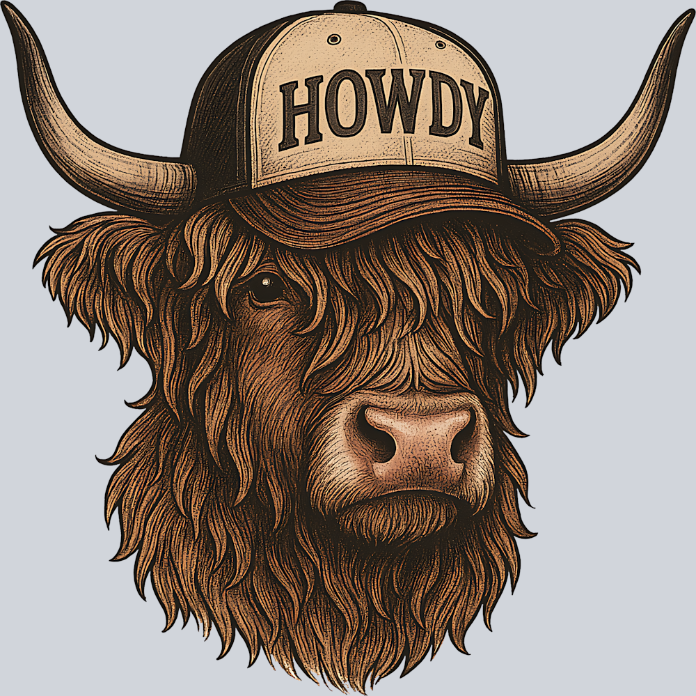 DTF Transfer Western - Howdy Highland Cow