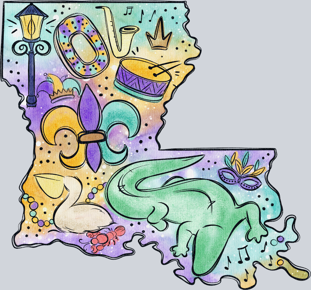 DTF Transfer Mardi Gras - Louisiana Map