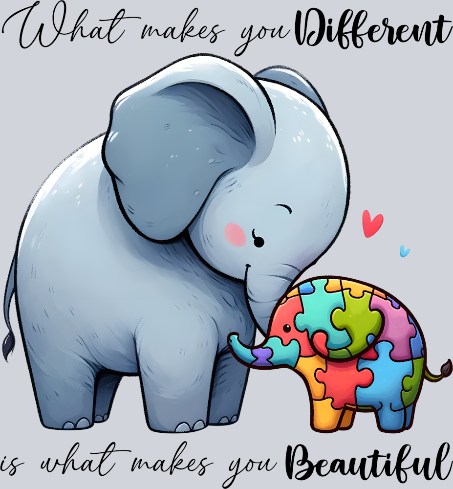 DTF Transfer Autism - What makes you Different is what makes you Beautiful Elephant