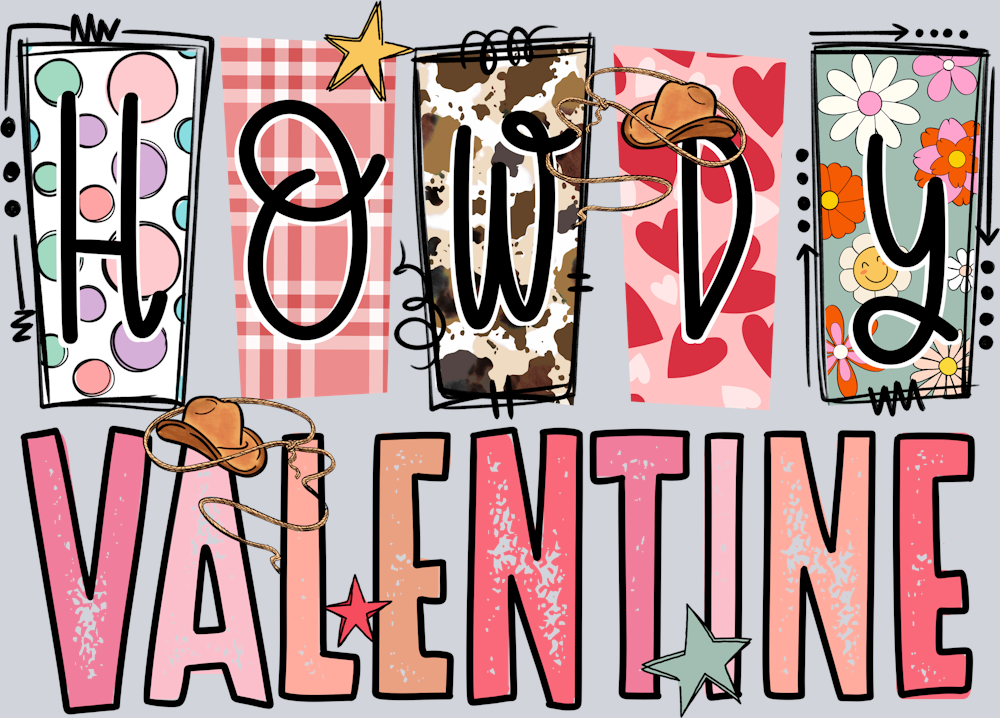 DTF Transfer Valentines - Howdy Valentine Cowgirl
