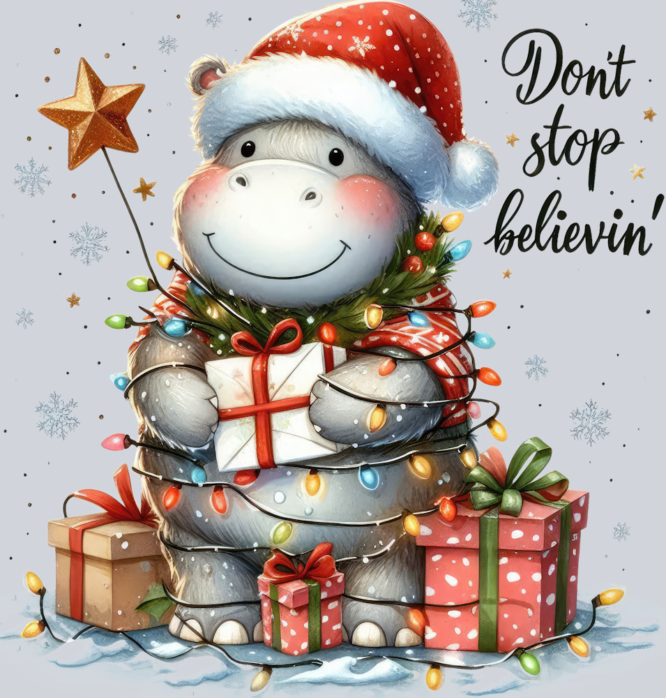 DTF Transfer Christmas - Dont' Stop Believin' Hippo
