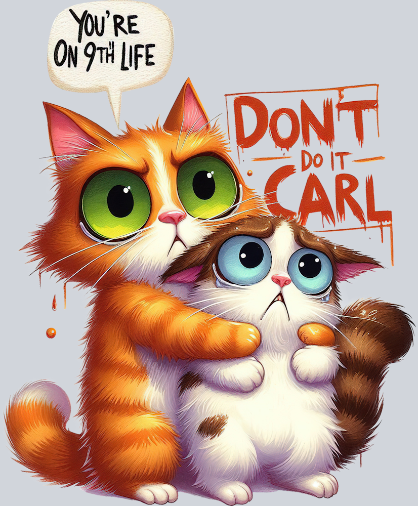 DTF Transfer Cats - You're on 9th Life Don't Do it Carl