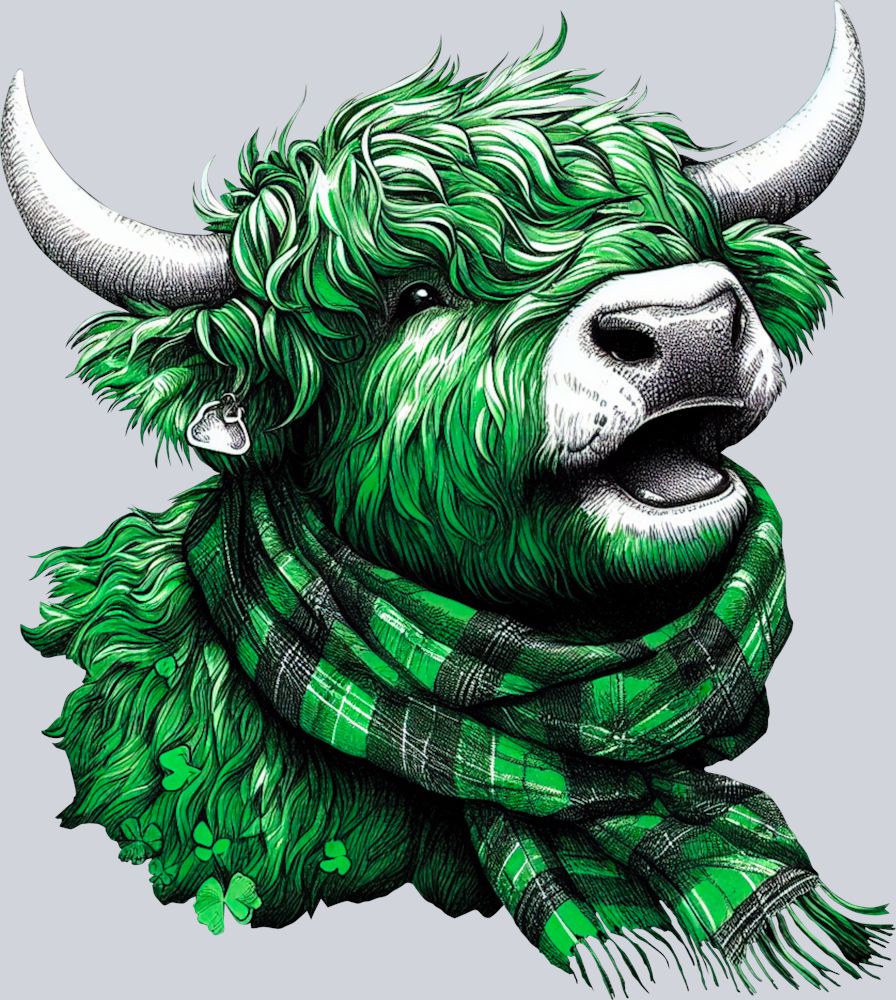 DTF Transfer St. Patrick's Day - Cow Wearing Plaid Green Scarf