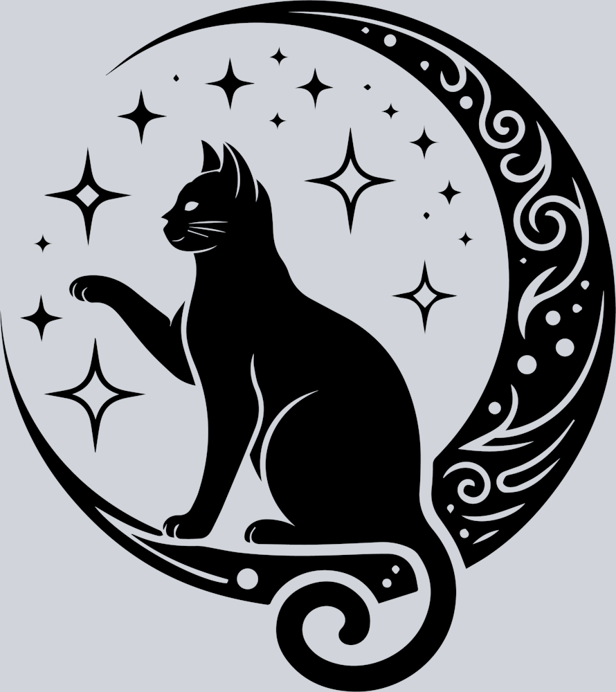 DTF Transfer Cats - Cute cat playing with stars with ornamental moon frame