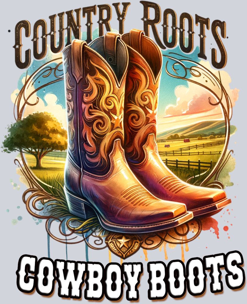 DTF Transfer Western - Country Roots Cowboy Boots