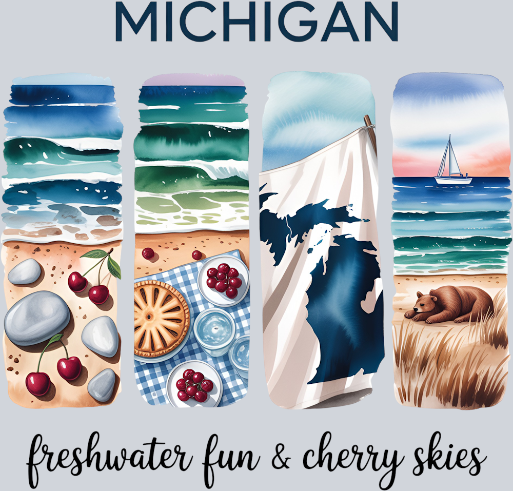 DTF Transfer Michigan - Freshwater Fun & Cherry Skies