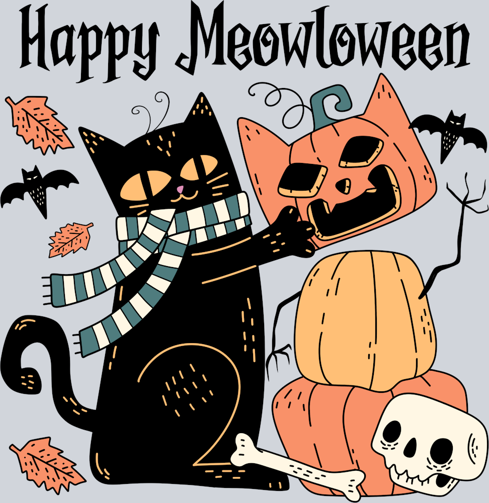 DTF Transfer Halloween - Happy Meowlween