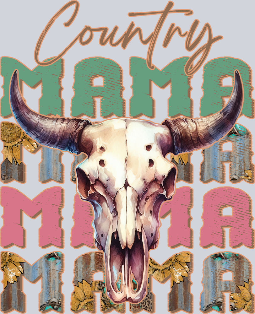 DTF Transfer Western - Country Mama Cow Skull
