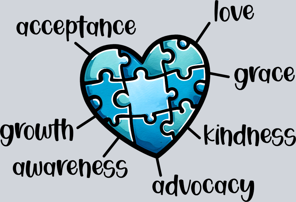 DTF Transfer Autism - Acceptance Love Grace Kindness Advocacy Awareness Growth