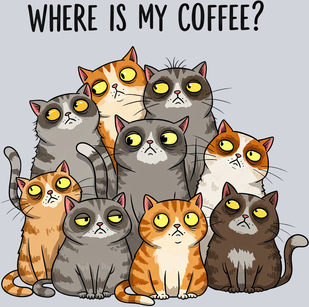 DTF Transfer Cats - Where is my coffee 2