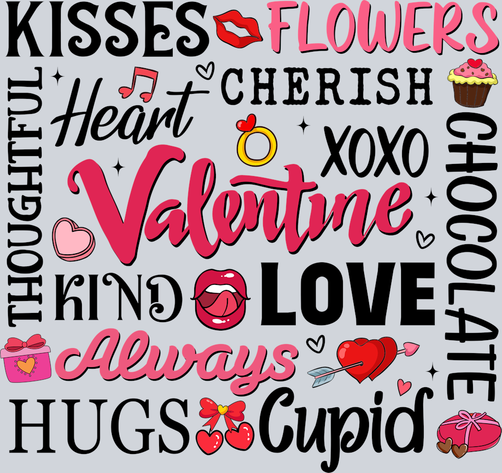 DTF Transfer Valentines - Kisses Flowers