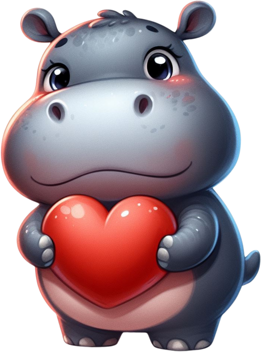 DTF Transfer - Hippo Hugging Heart (AHH7)