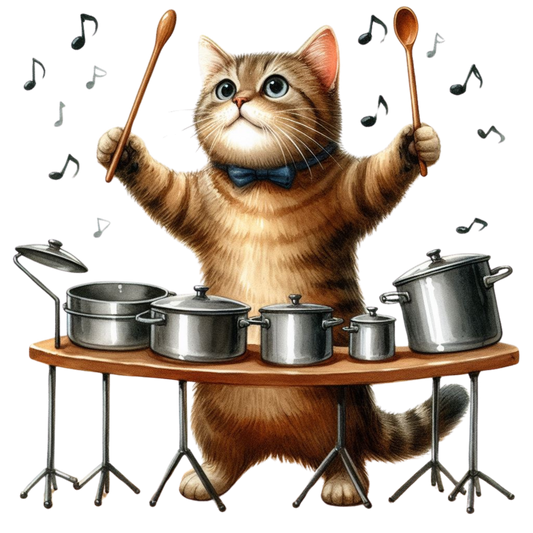 DTF Transfer - Cat Dish Drums (CCAT16)