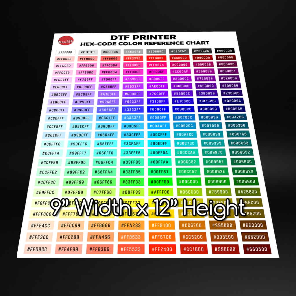 DTF Color Chart – Hex Code Reference Guide for DTF Printing – One ...