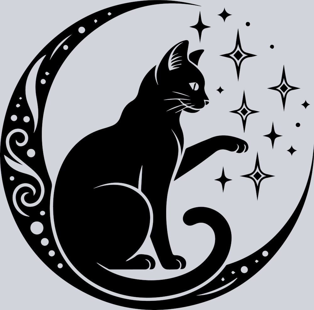 DTF Transfer Cats - Decorative moon with black cat