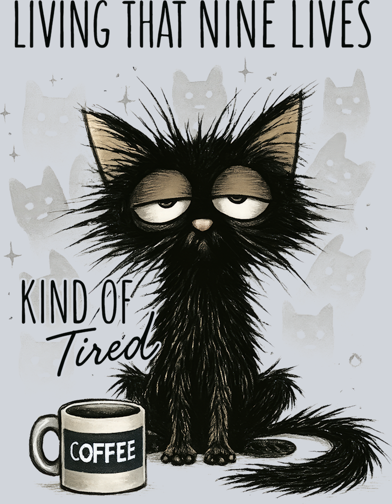 DTF Transfer Cats - Living that Nine Lives Kind of Tired