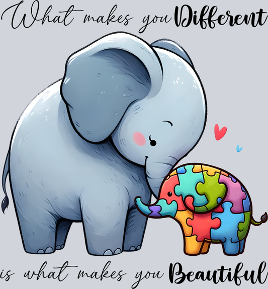 DTF Transfer Autism - What makes you Different is what makes you Beautiful Elephant
