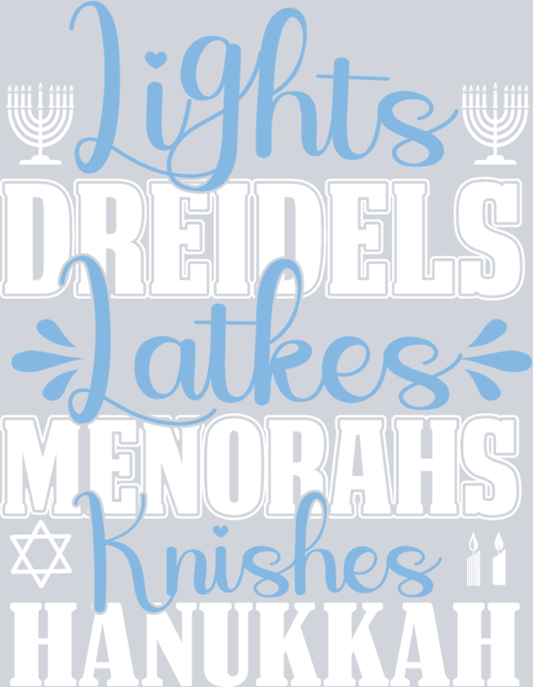 DTF Transfer Hanukkah - Lights Dreidels Latkes Menorahs Knishes Hanukkah