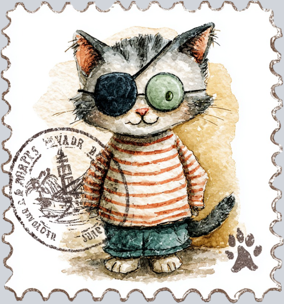 DTF Transfer High Seas - Postage Blind Eye Cat