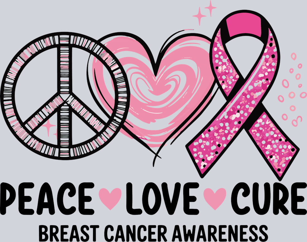 DTF Transfer Breast Cancer - Peace Love Cure Breast Cancer Awareness