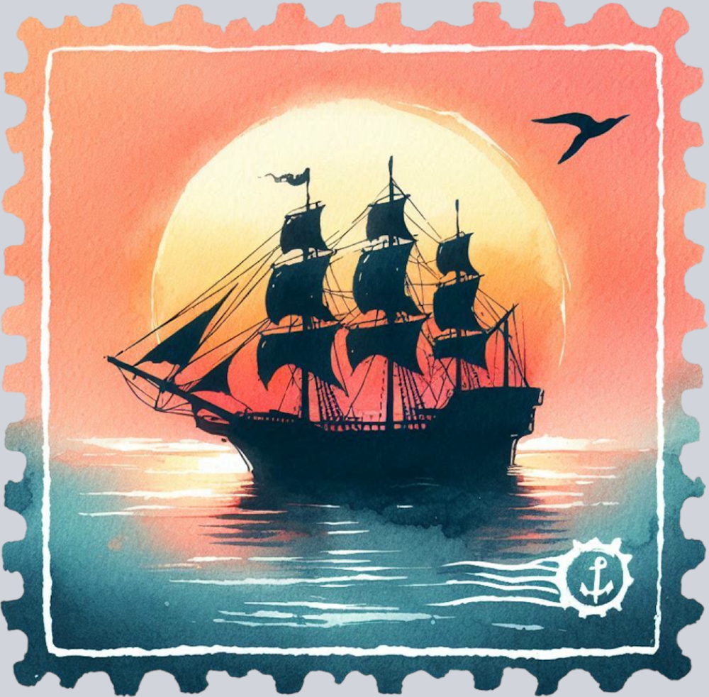 DTF Transfer High Seas - Postage Ship Sunset