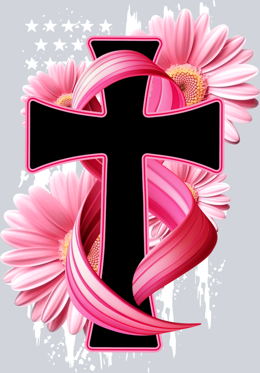 DTF Transfer Breast Cancer - Cross ribbon sunflower breast cancer