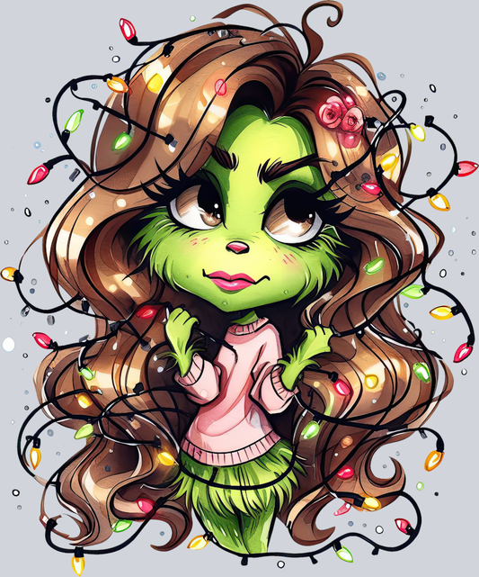 DTF Transfer Christmas - Grinchy Girl Hair Lights