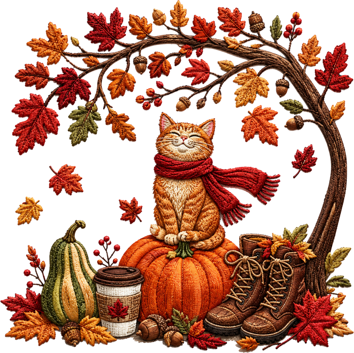 DTF Transfer Thanksgiving - Cat Embroidery
