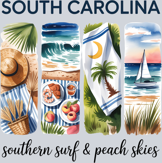DTF Transfer South Carolina - Southern Surf & Peach Skies
