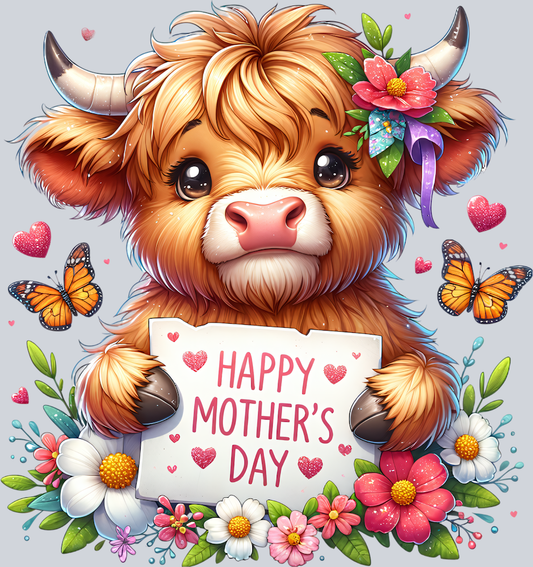 DTF Transfer Mother's Day - Happy Mother's Day Highland Cow