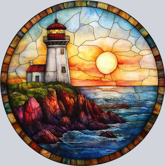 DTF Transfer High Seas - Lighthouse Stained Glass