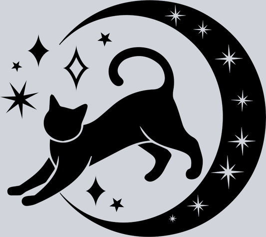 DTF Transfer Cats - Cat jumping from starry moon