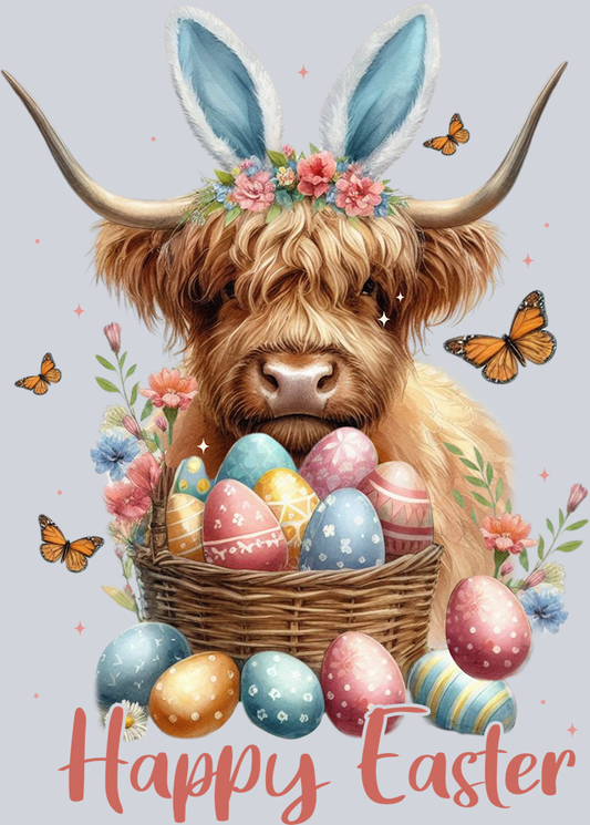 DTF Transfer Easter - Happy Easter Highland Cow