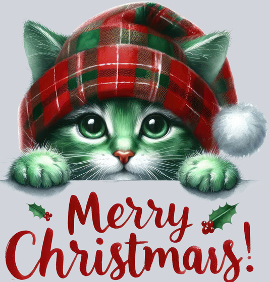 DTF Transfer Christmas - Merry Christmas! Green Cat