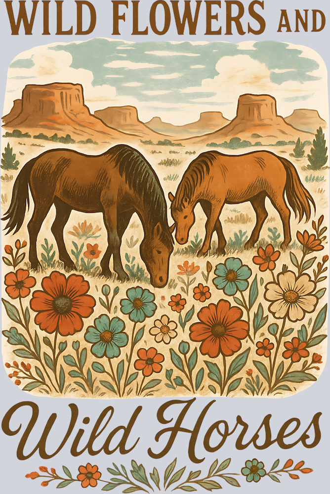 DTF Transfer Western - Wild Flowers and Wild Horses
