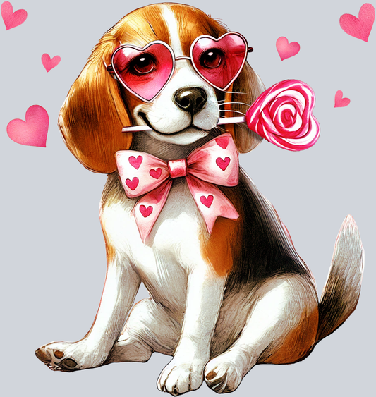 DTF Transfer Valentines - Dog with Heart Glasses