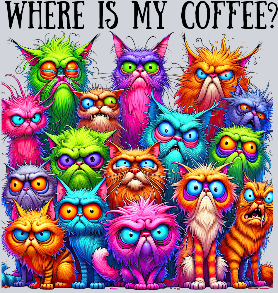 DTF Transfer Cats - Where is my coffee