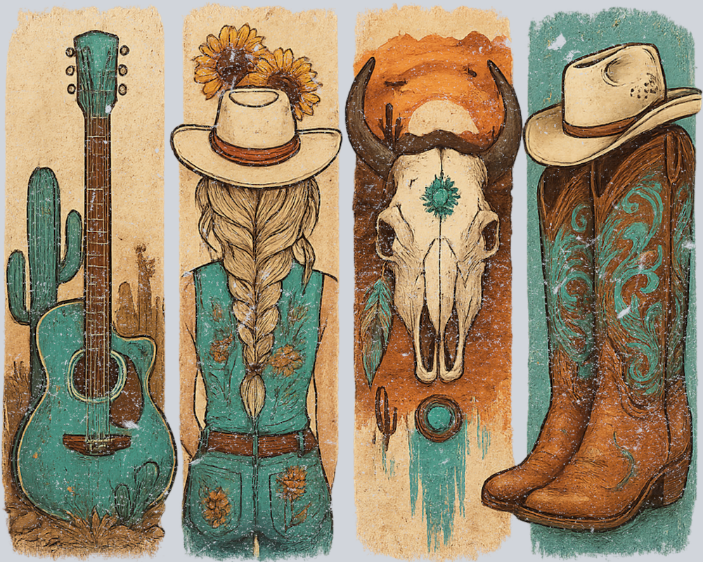 DTF Transfer Western - Western Cowgirl Country Texas Rodeo Brushstroke