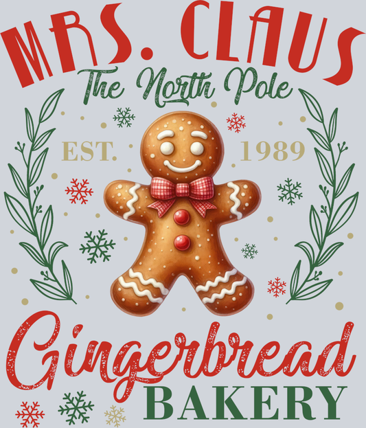 DTF Transfer Christmas - Mrs. Claus The North Pole Gingerbread Bakery