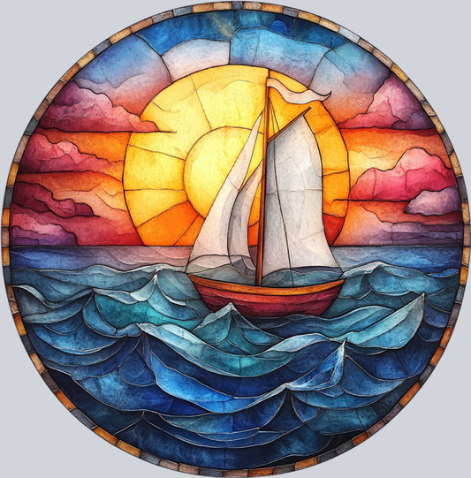 DTF Transfer High Seas - Sailboat Stained Glass