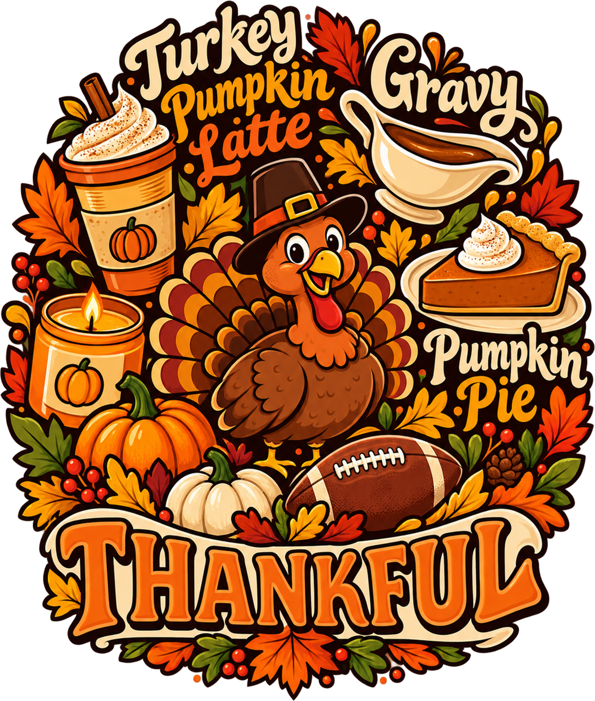 DTF Transfer Thanksgiving - Thankful Turkey Thanksgiving