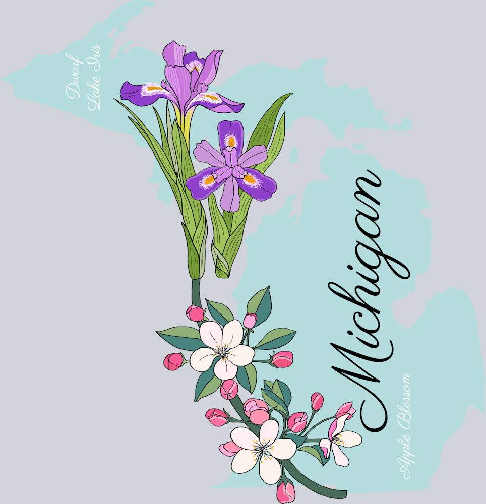 DTF Transfer Michigan - Dwarf Lake Iris & Apple Blossom