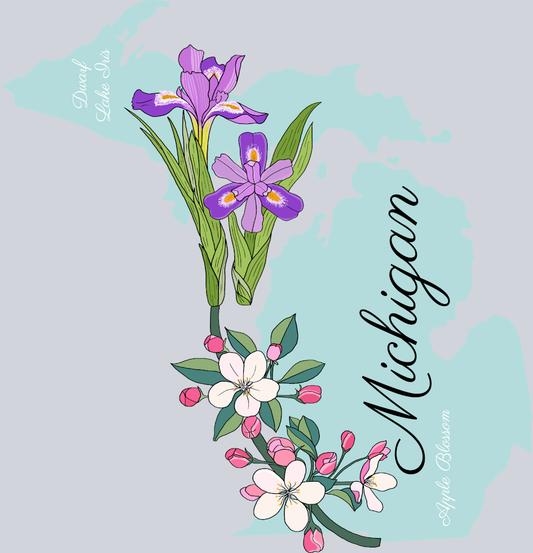DTF Transfer Michigan - Dwarf Lake Iris & Apple Blossom