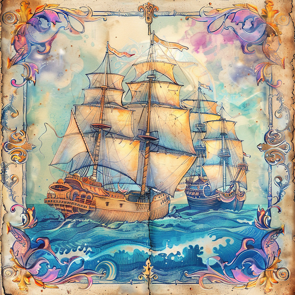DTF Transfer High Seas - Vintage Pirate ship Junk Journal