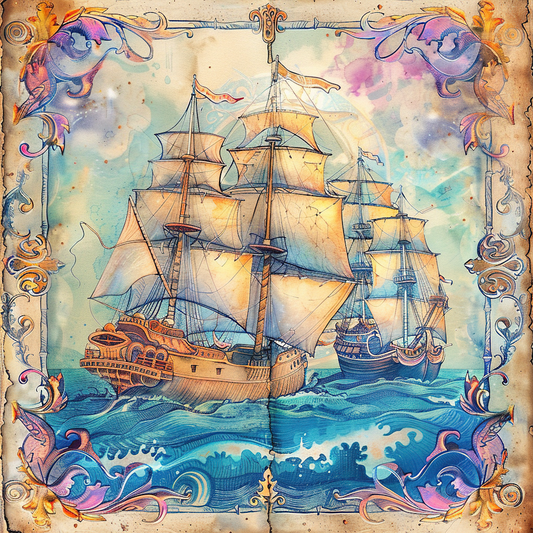 DTF Transfer High Seas - Vintage Pirate ship Junk Journal