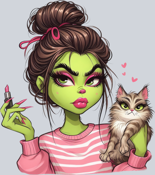 DTF Transfer Valentines - Green Girl with Cat