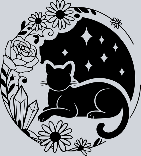 DTF Transfer Cats - Floral lunar frame with sitting cat and stars – One ...