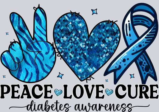 DTF Transfer Diabetes - Peace Love Cure Diabetes Awareness